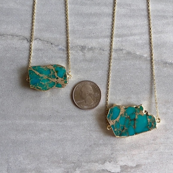 🆕️ Raw Jasper Sea Sediment Blue 18K gold Necklace - Picture 2 of 5